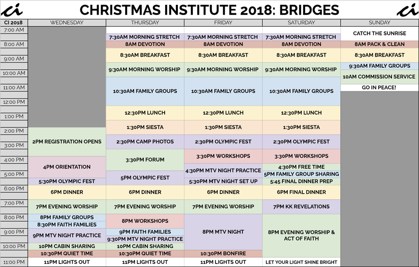CI 2018 Schedule